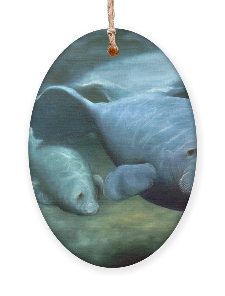 Manatees Ornament featuring the painting Manatee Madonna by Anni Adkins