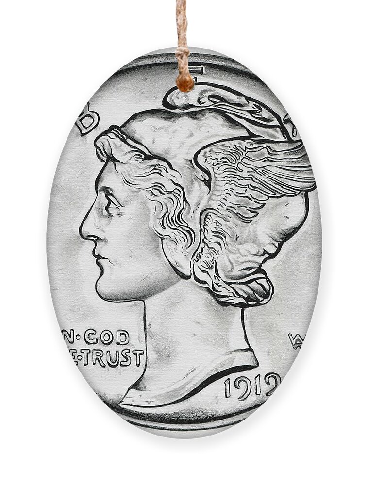 Coin Ornament featuring the drawing Mercury by Fred Larucci