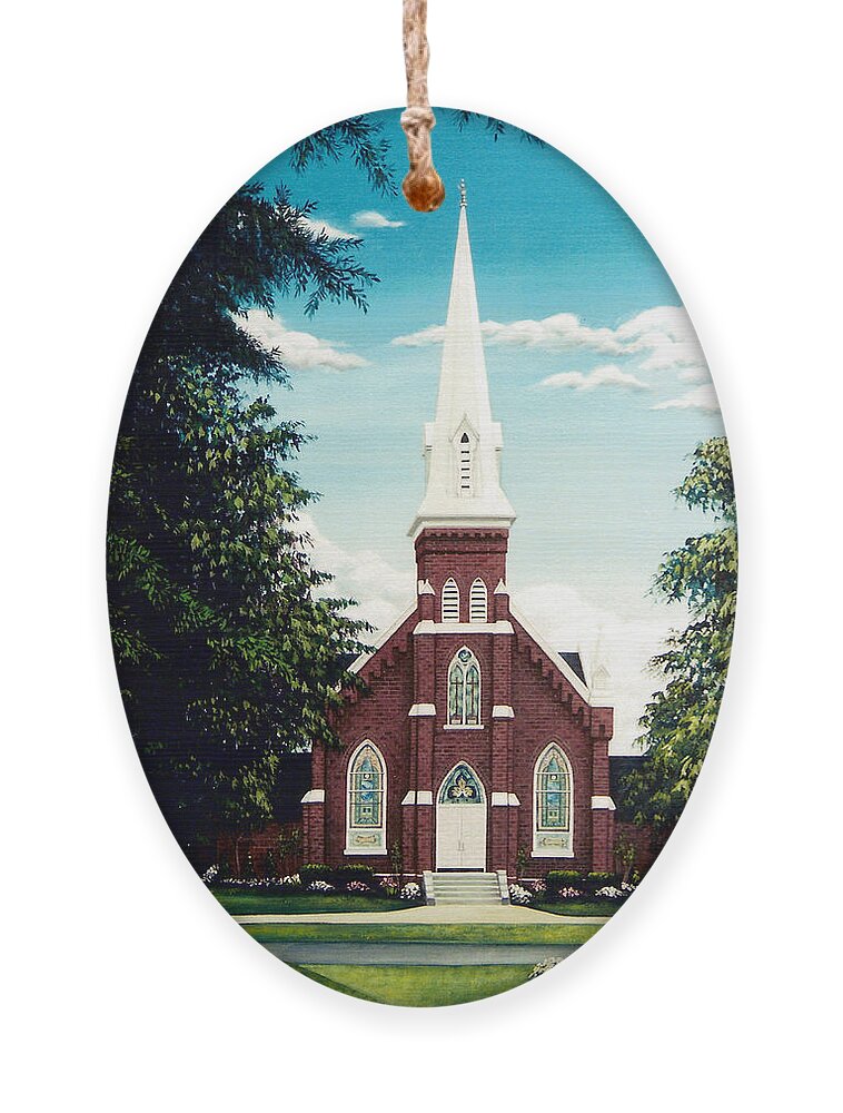 Methodist Ornament featuring the painting Methodist Church by Glenn Pollard