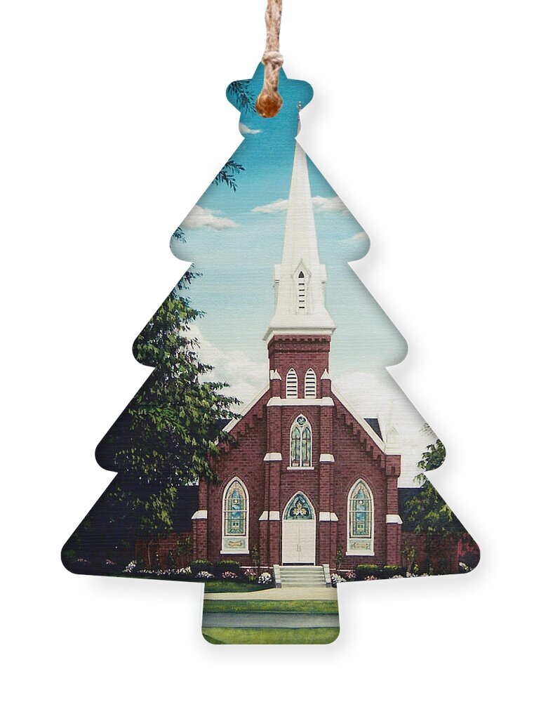 Methodist Ornament featuring the painting Methodist Church by Glenn Pollard