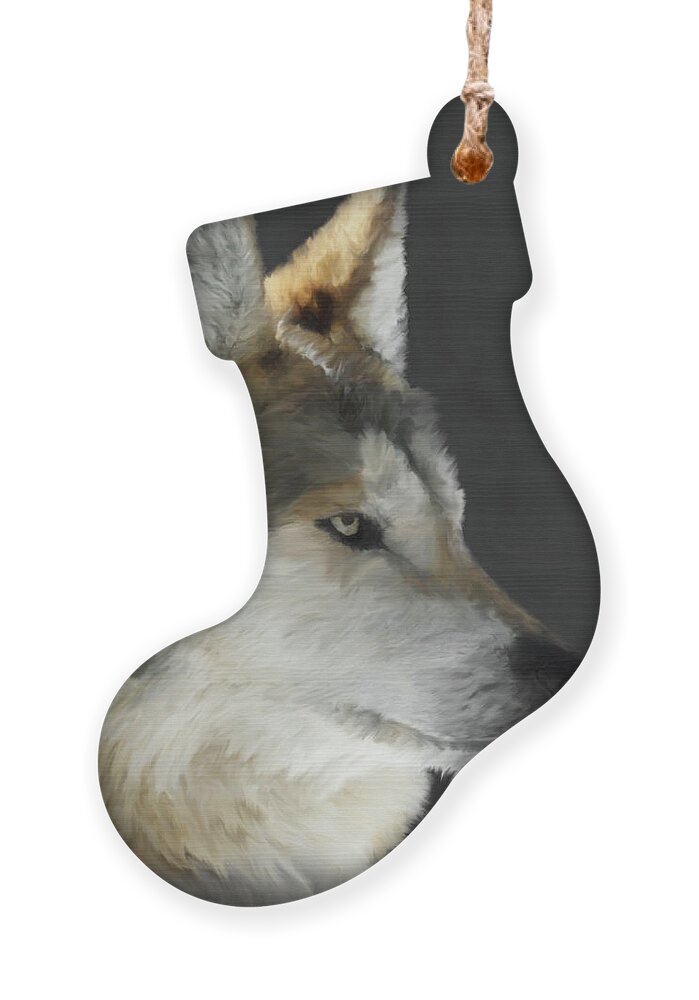 Wolf Ornament featuring the painting Mexican Grey Wolf Portrait Freehand by Ernest Echols