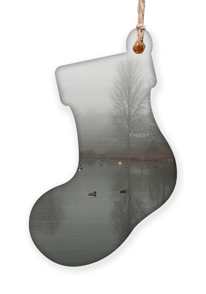 Lake Ornament featuring the photograph Misty Lake Reflections by Jeremy Hayden