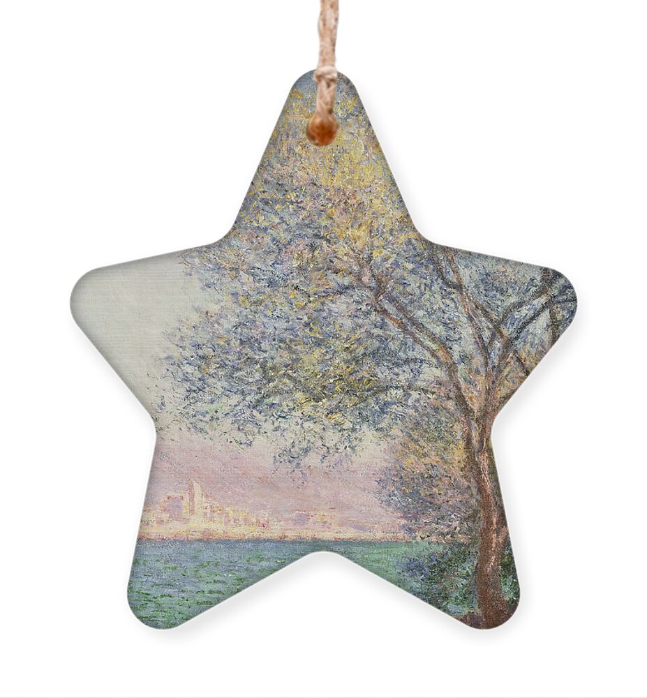 Claude Monet Ornament featuring the painting Morning at Antibes by Claude Monet