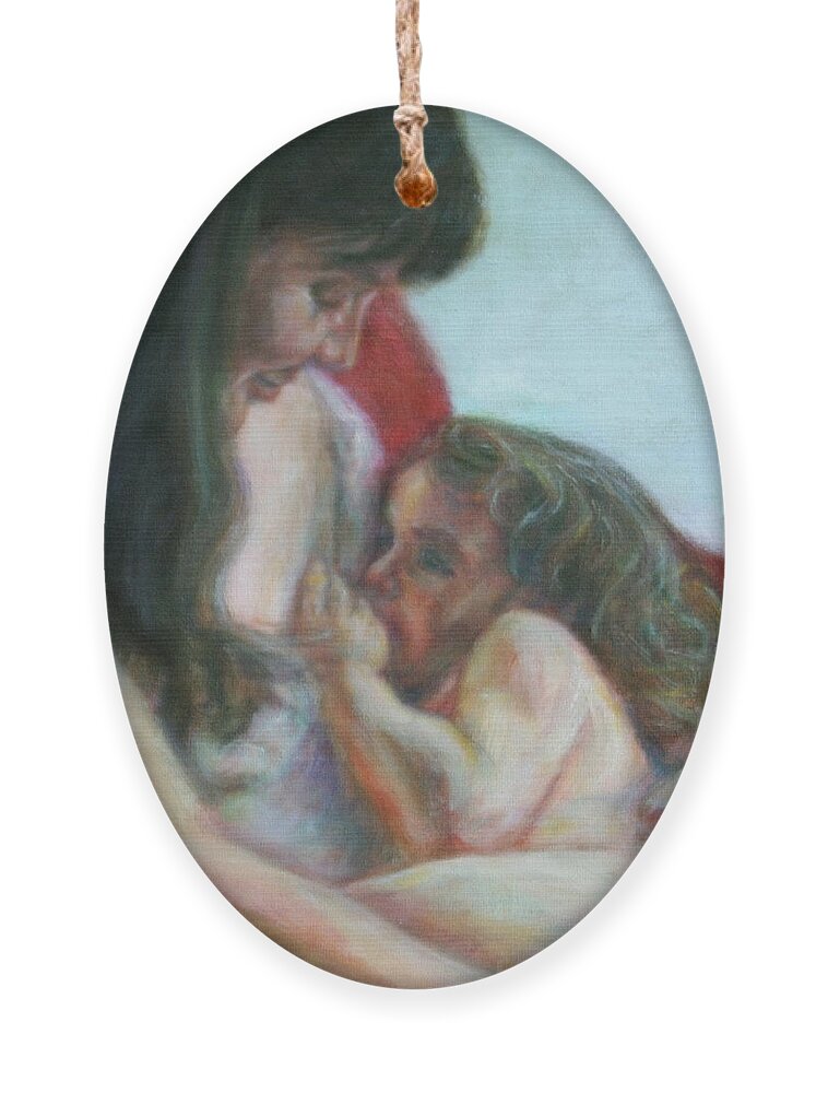 Portrait Ornament featuring the painting Mother and Child - detail by Quin Sweetman