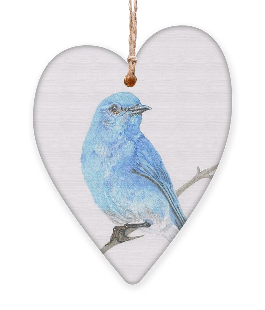 Mountain Bluebird Ornament featuring the drawing Mountain Bluebird by Yvonne Johnstone