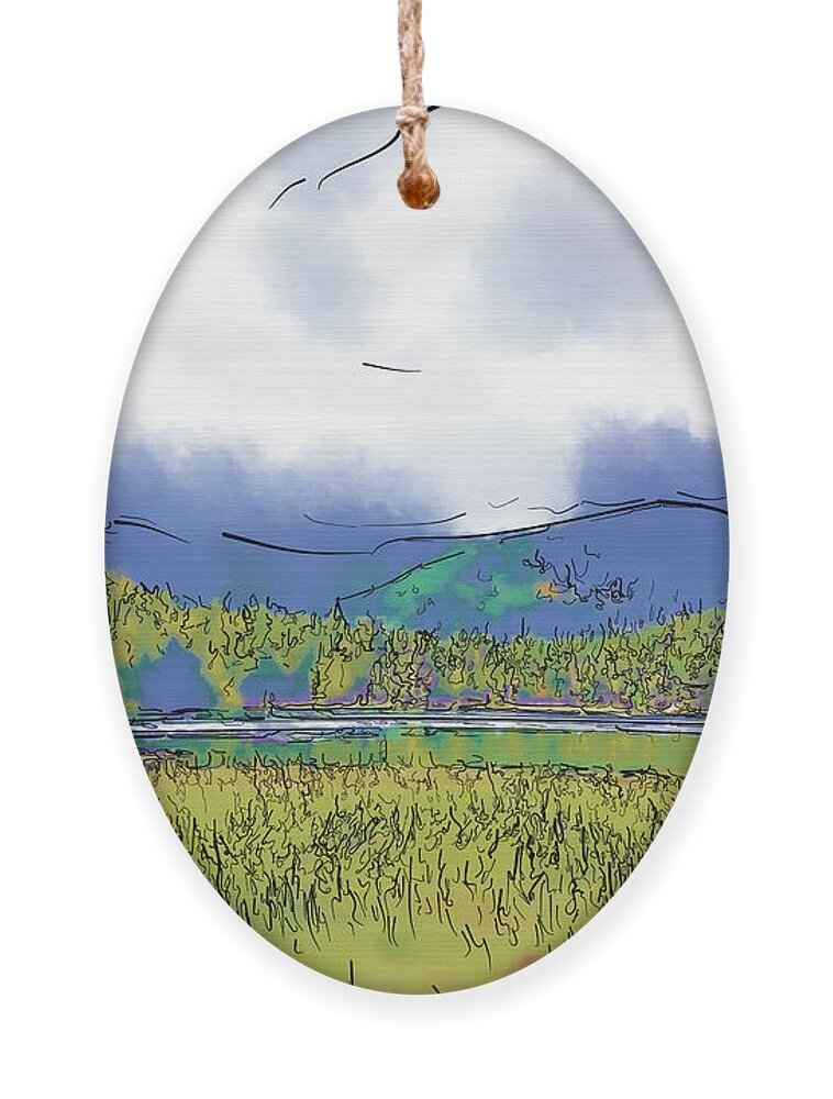 Mountain Ornament featuring the digital art Mountain Meadow Lake by Kirt Tisdale