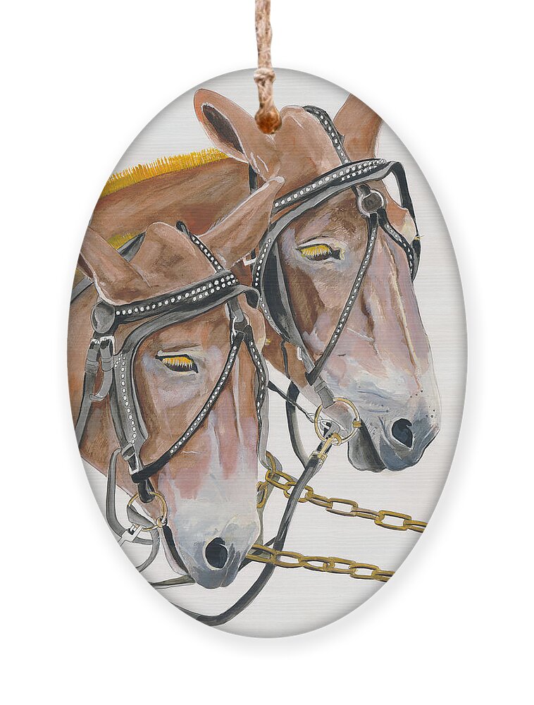 Mules Ornament featuring the painting Mules - Two - Beast of Burden by Jan Dappen