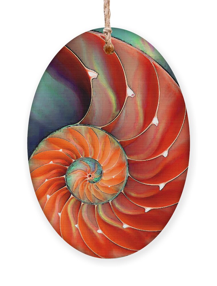 Nautilus Ornament featuring the painting Nautilus Shell - Nature's Perfection by Sharon Cummings