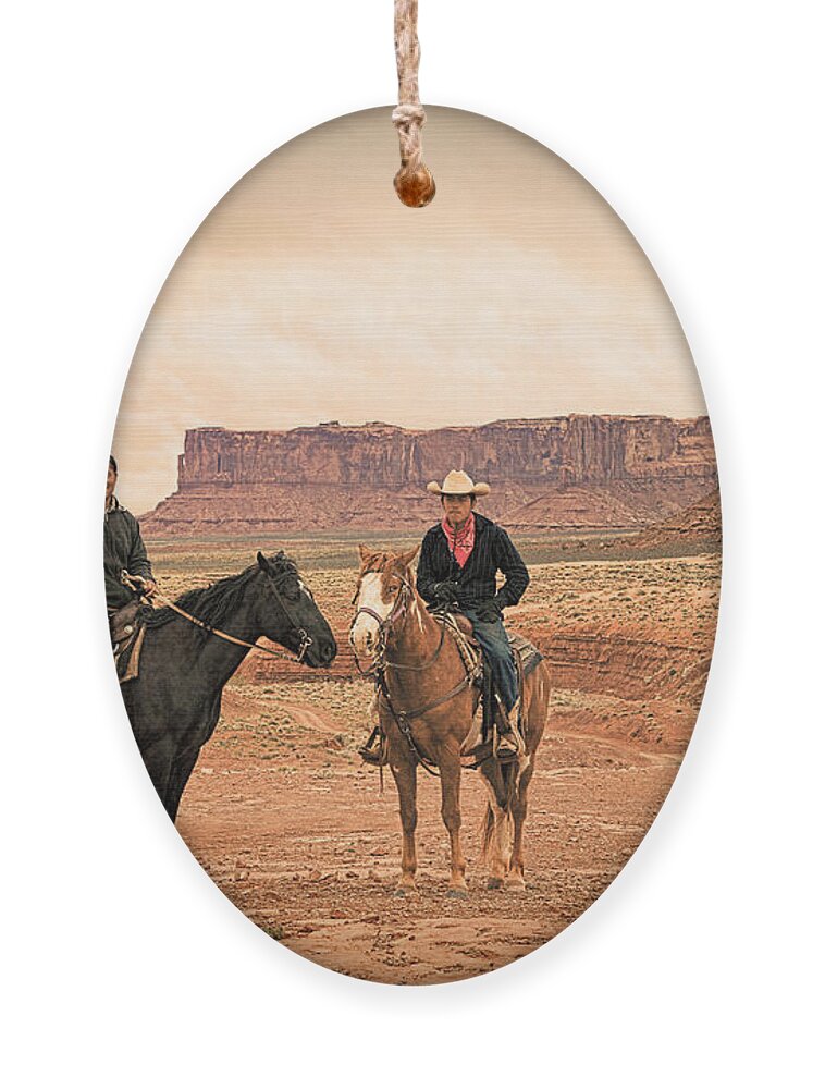 Red Soil Ornament featuring the photograph Navajo Riders by Jim Garrison