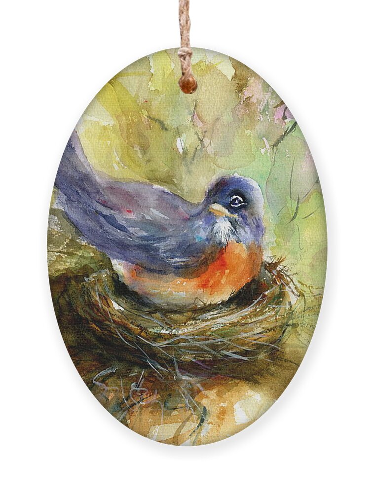 Robin Ornament featuring the painting Nesting Robin by Christy Lemp