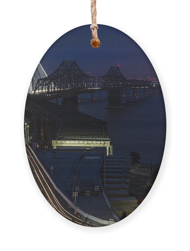 3scape Ornament featuring the photograph New San Francisco Oakland Bay Bridge by Adam Romanowicz