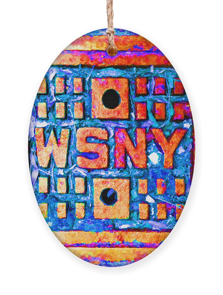 New York City Ornament featuring the painting New York City Autumn Street Detail Pop Painting by Tony Rubino