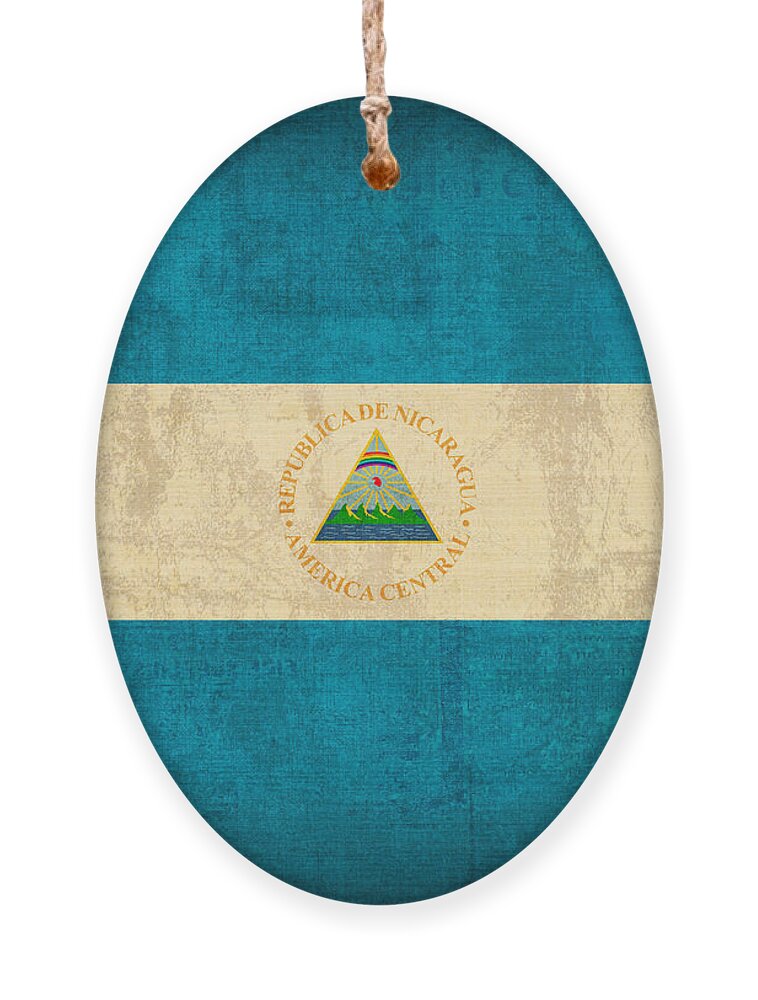Nicaragua Ornament featuring the mixed media Nicaragua Flag Vintage Distressed Finish by Design Turnpike