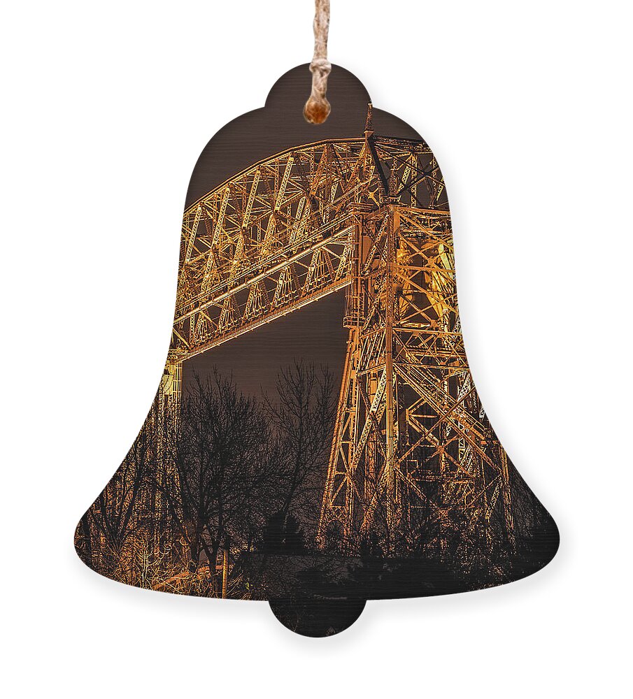 Aerial Ornament featuring the photograph Night At Duluth Aerial Lift Bridge by Paul Freidlund