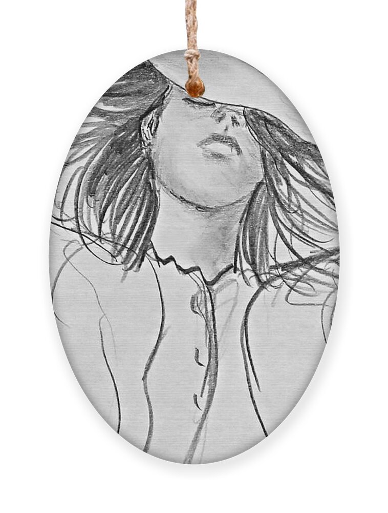 Woman Ornament featuring the drawing No Worries by Kume Bryant