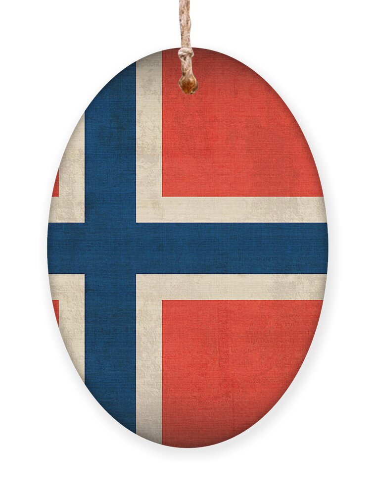 Norway Flag Distressed Vintage Finish Norwegian Oslo Scandinavian Europe Country Nation Ornament featuring the mixed media Norway Flag Distressed Vintage Finish by Design Turnpike
