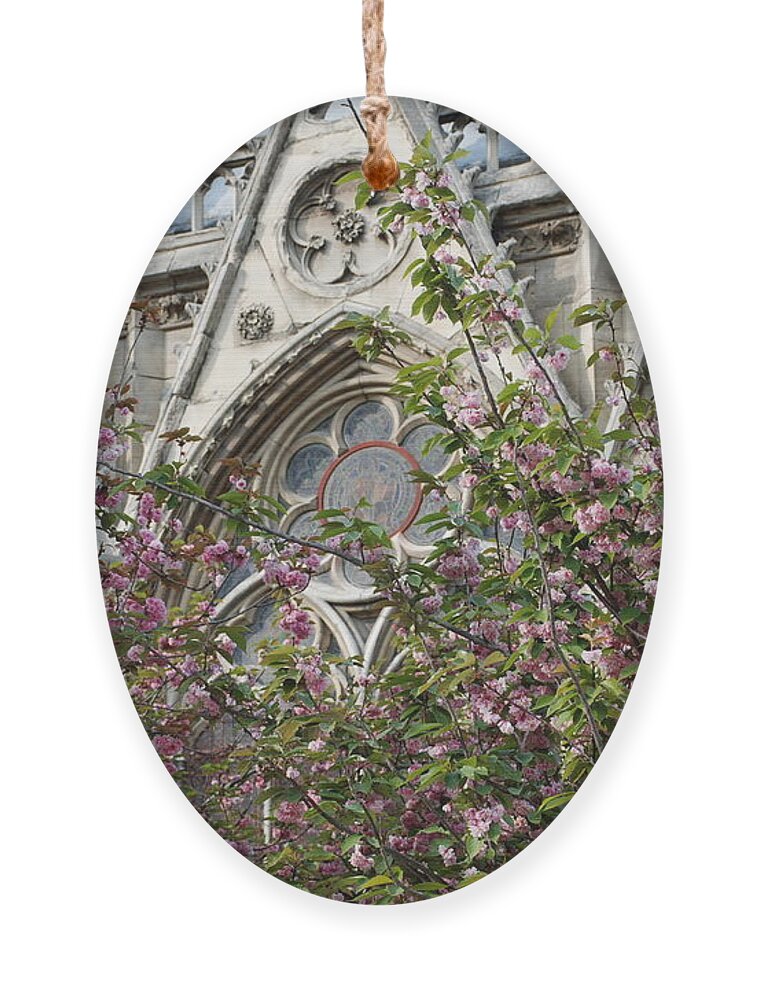 Notre Dame Ornament featuring the photograph Notre Dame in April by Jennifer Ancker
