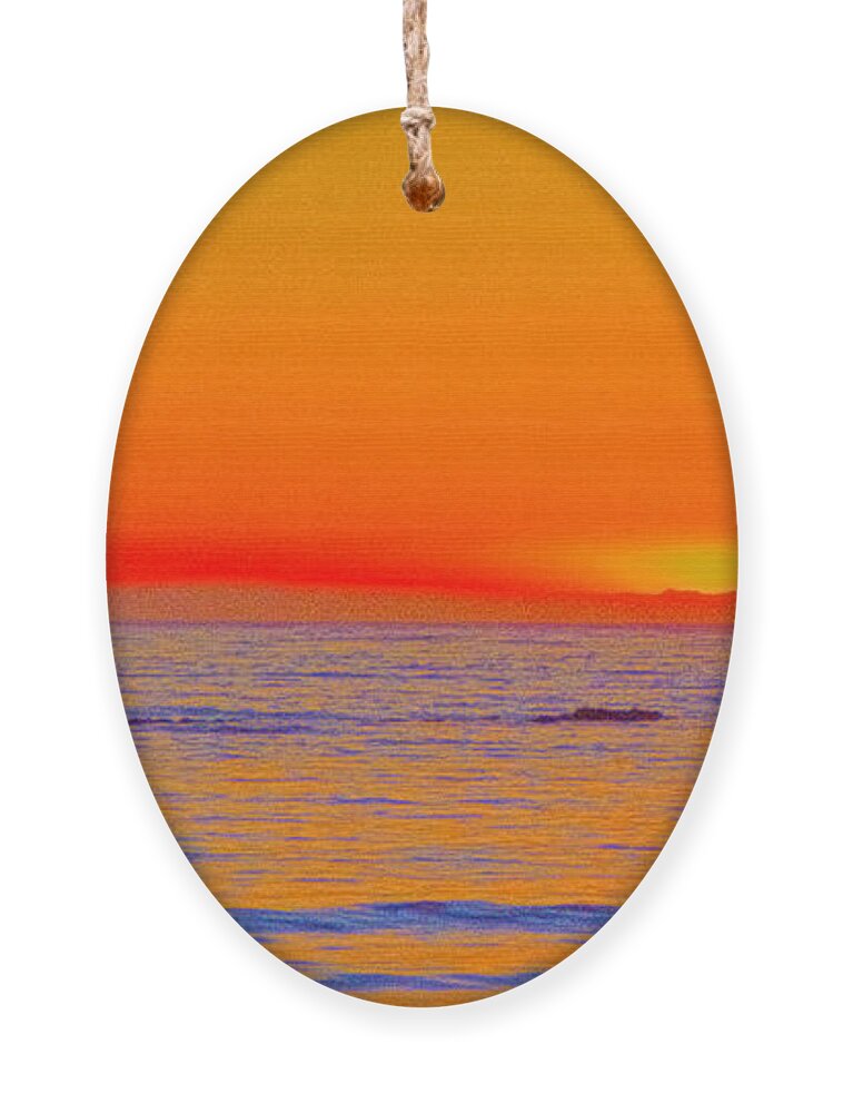 Seascape Ornament featuring the photograph Ocean Sunset In Orange And Blue by Ben and Raisa Gertsberg