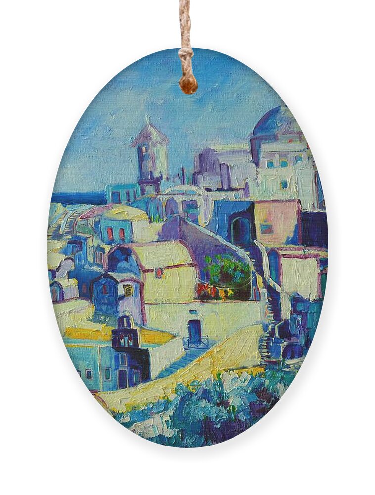 Santorini Ornament featuring the painting OIA by Ana Maria Edulescu