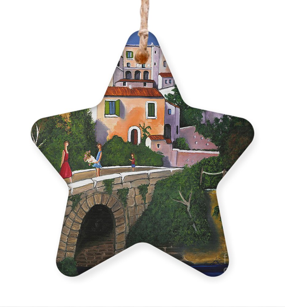 Mediterranean Art Ornament featuring the painting Old Man On Bridge by William Cain