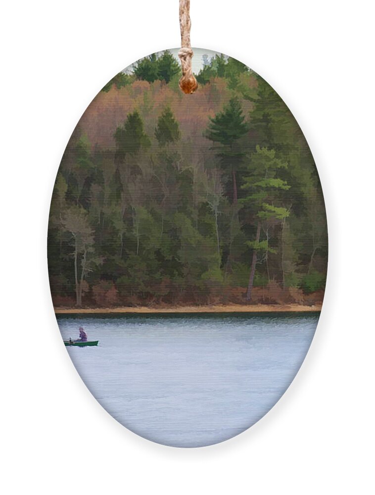 Walden Pond Ornament featuring the digital art On Walden Pond by Jayne Carney