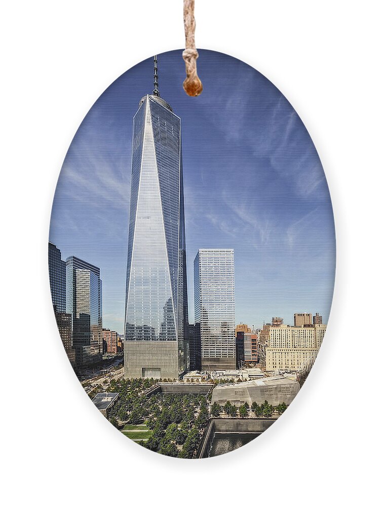 World Trade Center Ornament featuring the photograph One World Trade Center Reflecting Pools by Susan Candelario