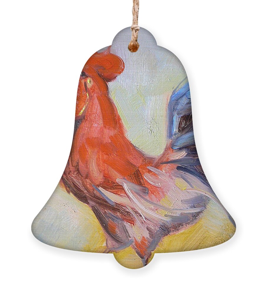 Oil Painting Ornament featuring the painting Original Animal Oil Painting - Big Cock#16-2-5-29 by Hongtao Huang