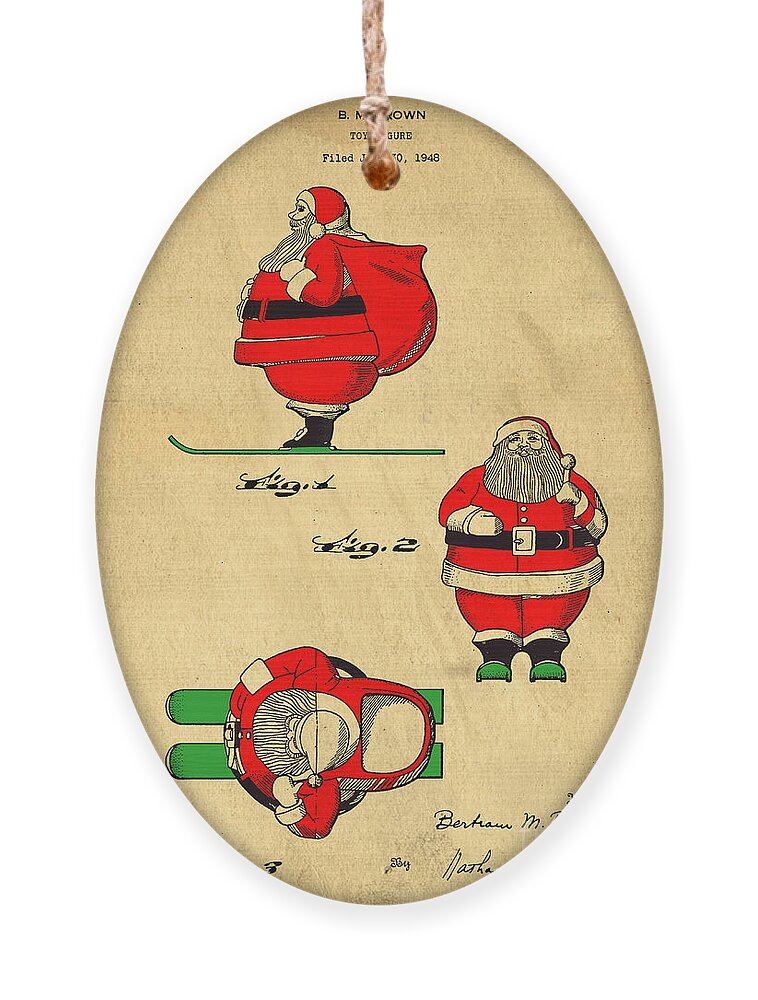 Santa Ornament featuring the digital art Original Patent for Santa On Skis Figure by Edward Fielding