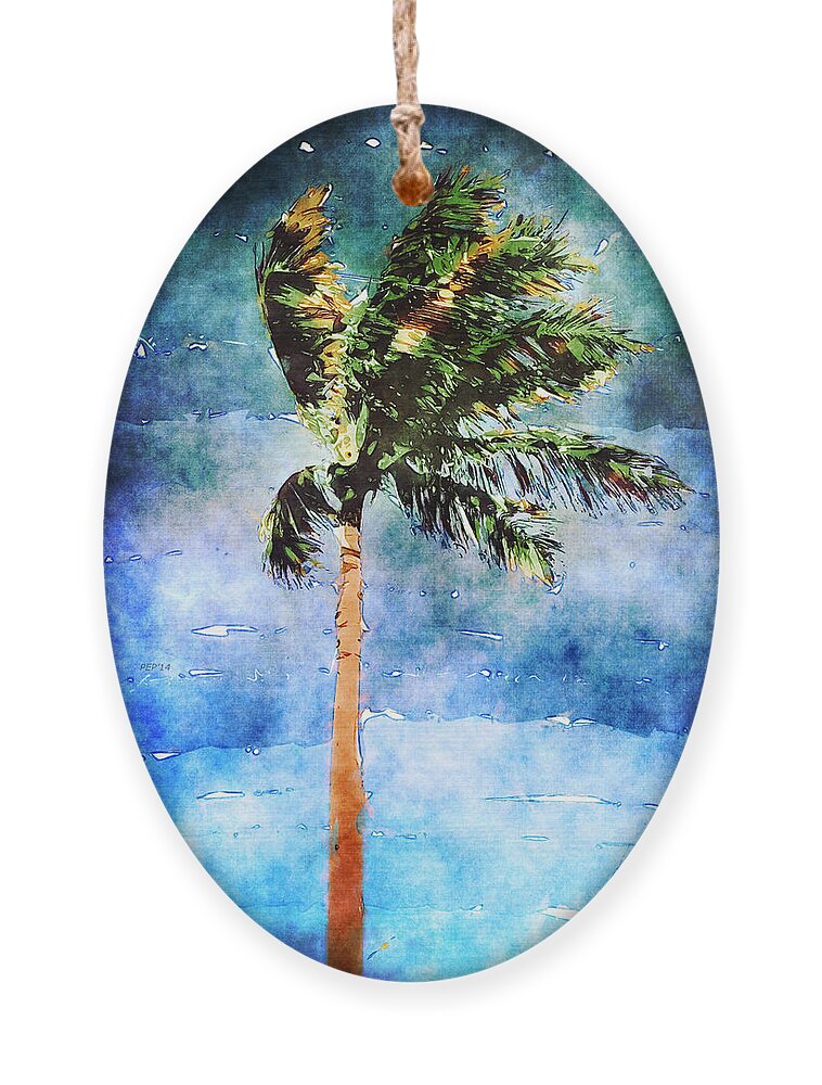 Palm Tree Ornament featuring the photograph Palm Tree In A Tropical Storm by Phil Perkins