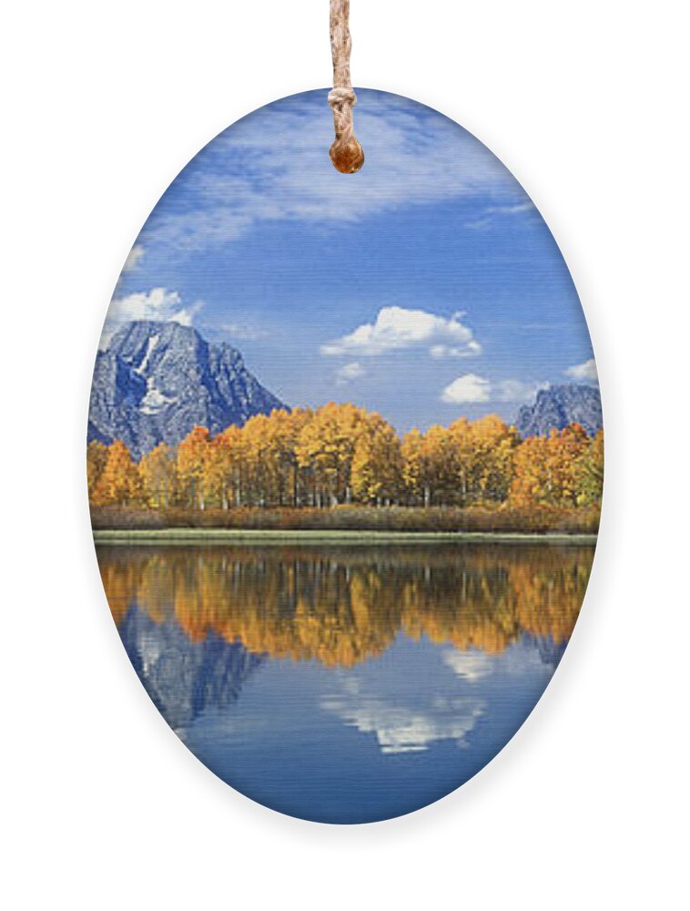America Ornament featuring the photograph Panorama Fall Morning at Oxbow Bend Grand Tetons National Park by Dave Welling