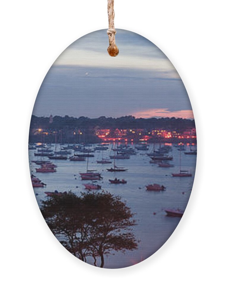 Marblehead Harbor Ornament featuring the photograph Panoramic of the Marblehead Illumination by Jeff Folger