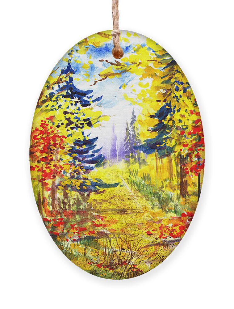 Landscape Ornament featuring the painting Path To The Fall by Irina Sztukowski
