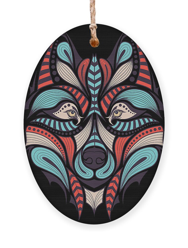 Cunning Ornament featuring the digital art Patterned Colored Head Of The Wolf by Sunny Whale