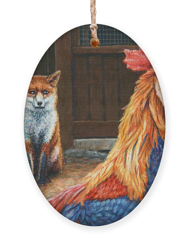 Rooster Ornament featuring the painting Peaceful Coexistence by James W Johnson