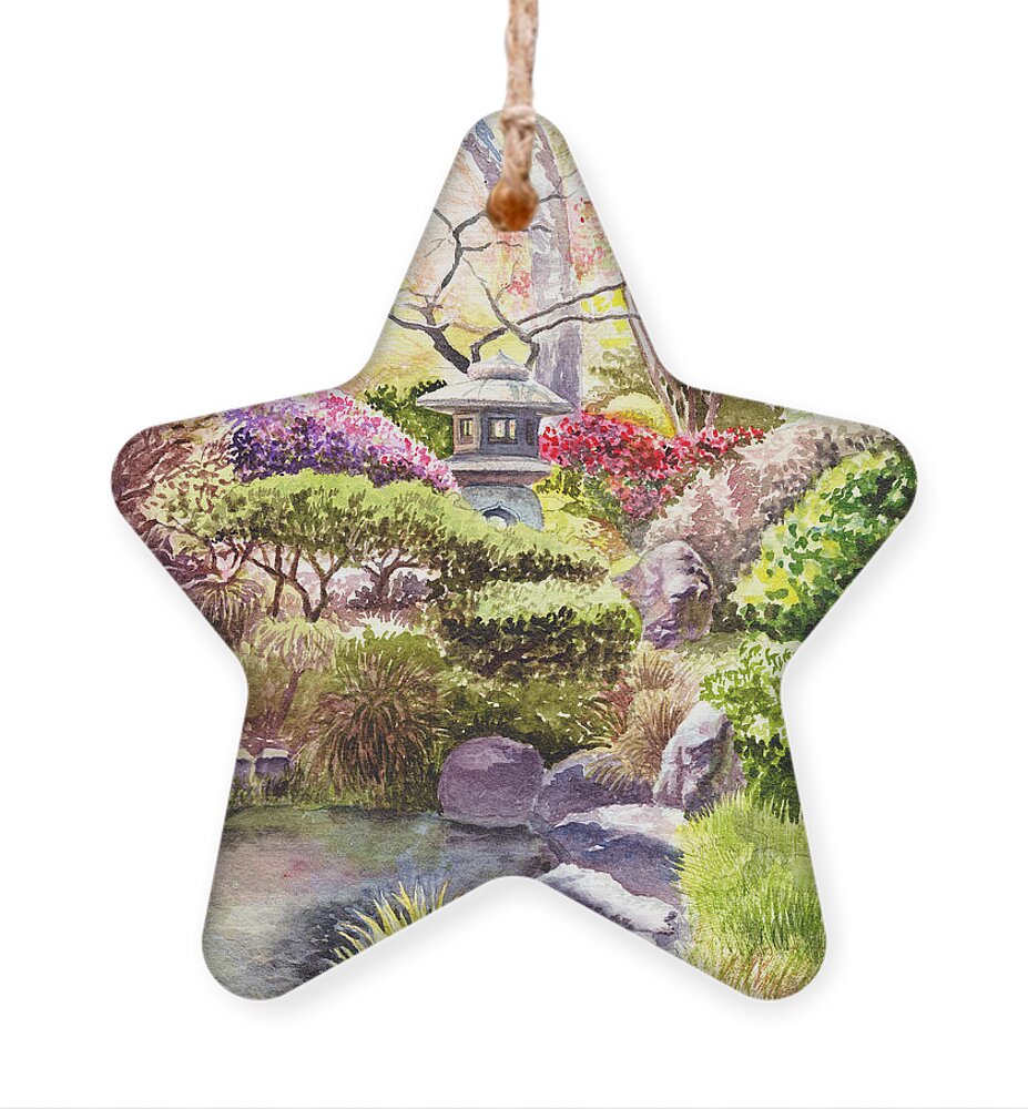 Affirmation Ornament featuring the painting Peaceful Garden by Irina Sztukowski