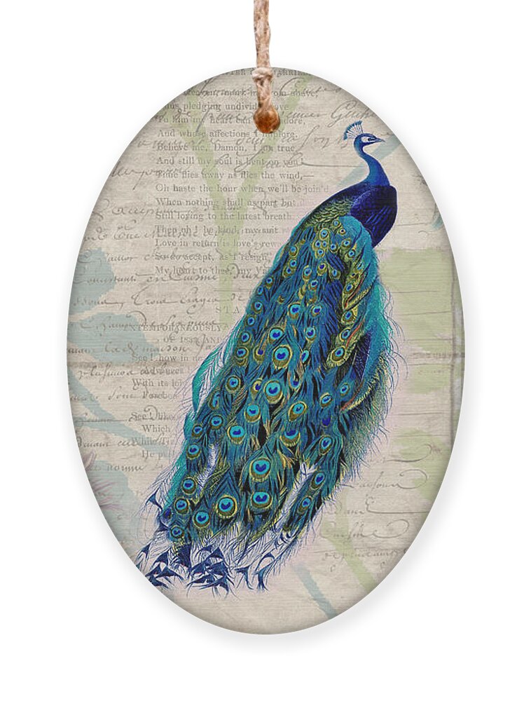 Peacocks Ornament featuring the digital art Peacock and Botanical Art by Peggy Collins
