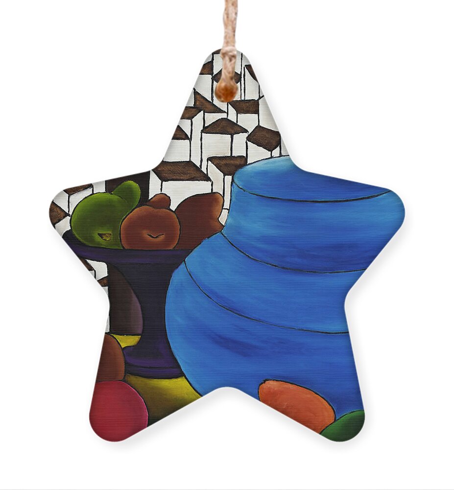 Pears Ornament featuring the painting Pears And Blue Pot by William Cain