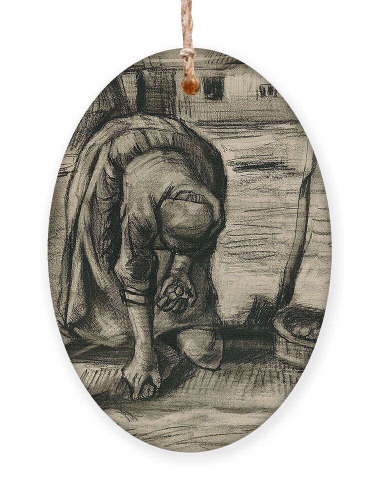 Vincent Van Gogh Ornament featuring the painting Peasant Woman Planting Potatoes by Vincent Van Gogh