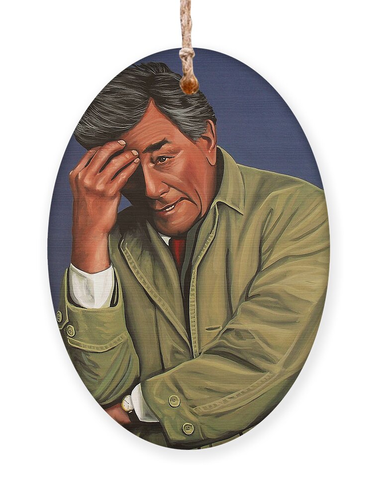 Peter Falk Ornament featuring the painting Peter Falk as Columbo by Paul Meijering