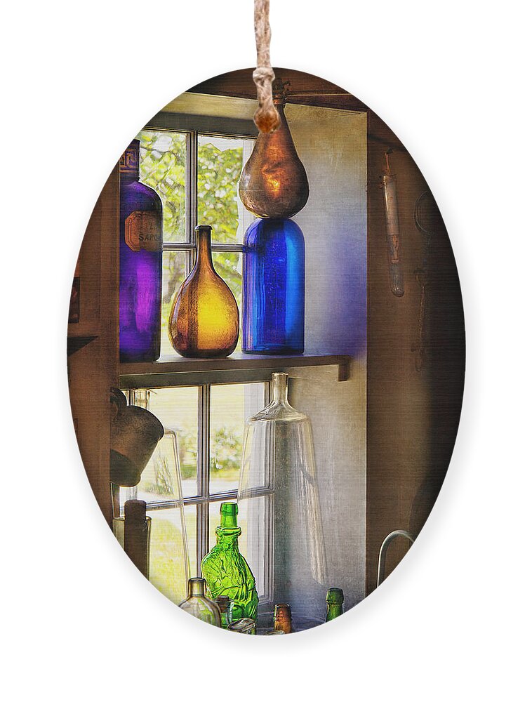 Hdr Ornament featuring the photograph Pharmacy - Colorful glassware by Mike Savad