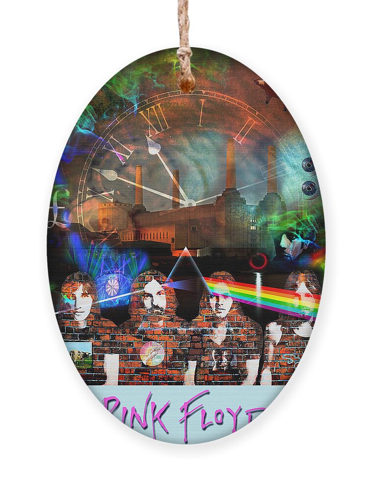 Pink Floyd Ornament featuring the digital art Pink Floyd Collage by Mal Bray