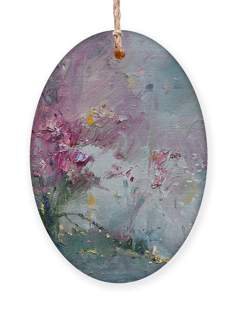Pink Ornament featuring the painting Pink Spring by Ylli Haruni