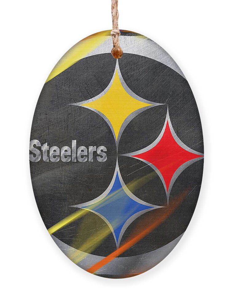Pittsburgh Ornament featuring the painting Pittsburgh Steelers Football by Tony Rubino