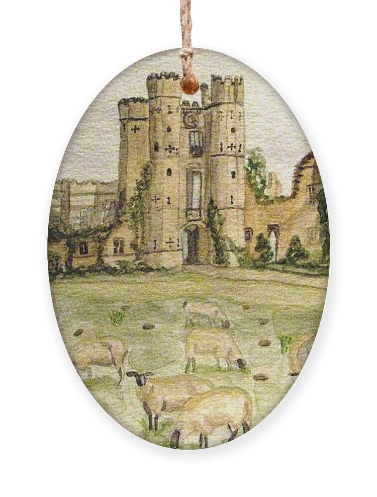 Sheep Ornament featuring the painting Plein Air Painting At Cowdray House Sussex by Angela Davies