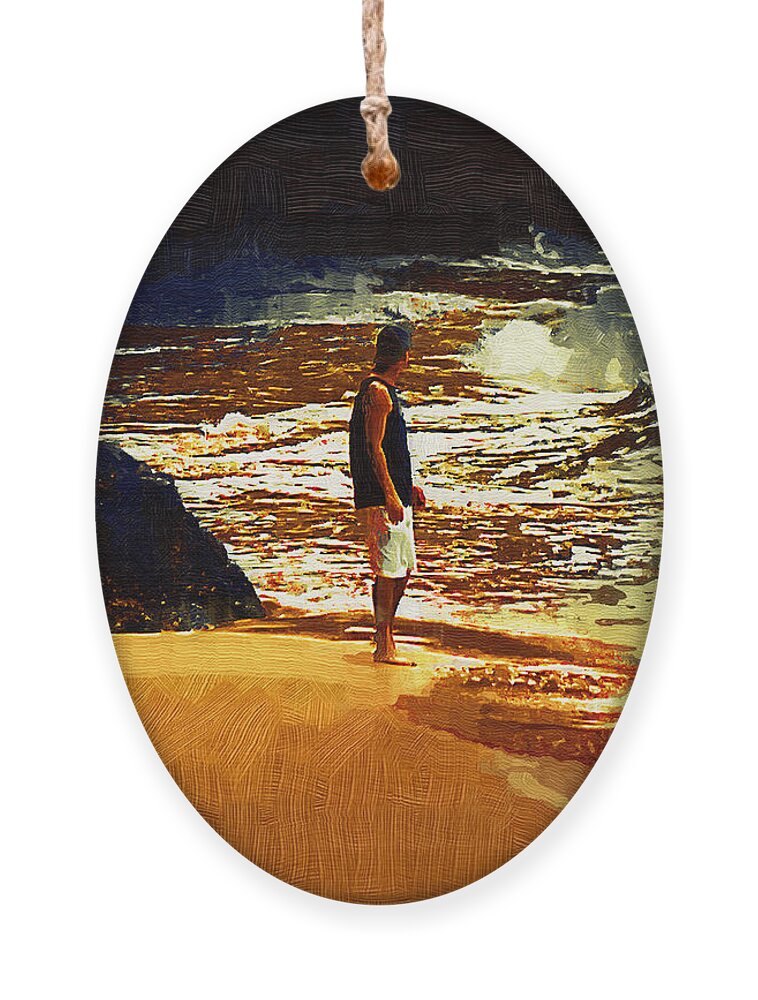 Beach Ornament featuring the painting Pondering The Surf by Kirt Tisdale