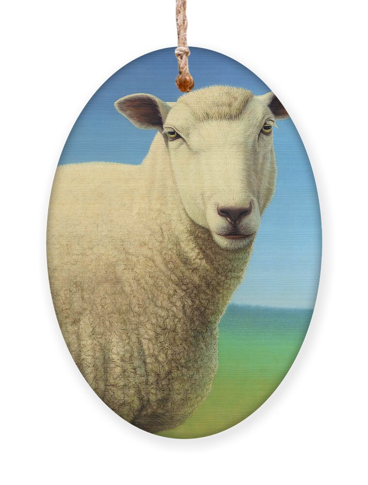 Sheep Ornament featuring the painting Portrait of a Sheep by James W Johnson