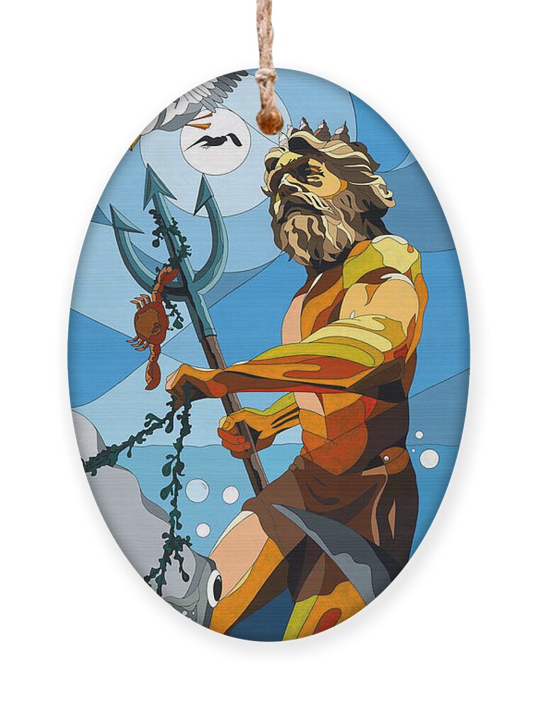 Poseidon Ornament featuring the painting Poseidon - w/hidden pictures by Konni Jensen