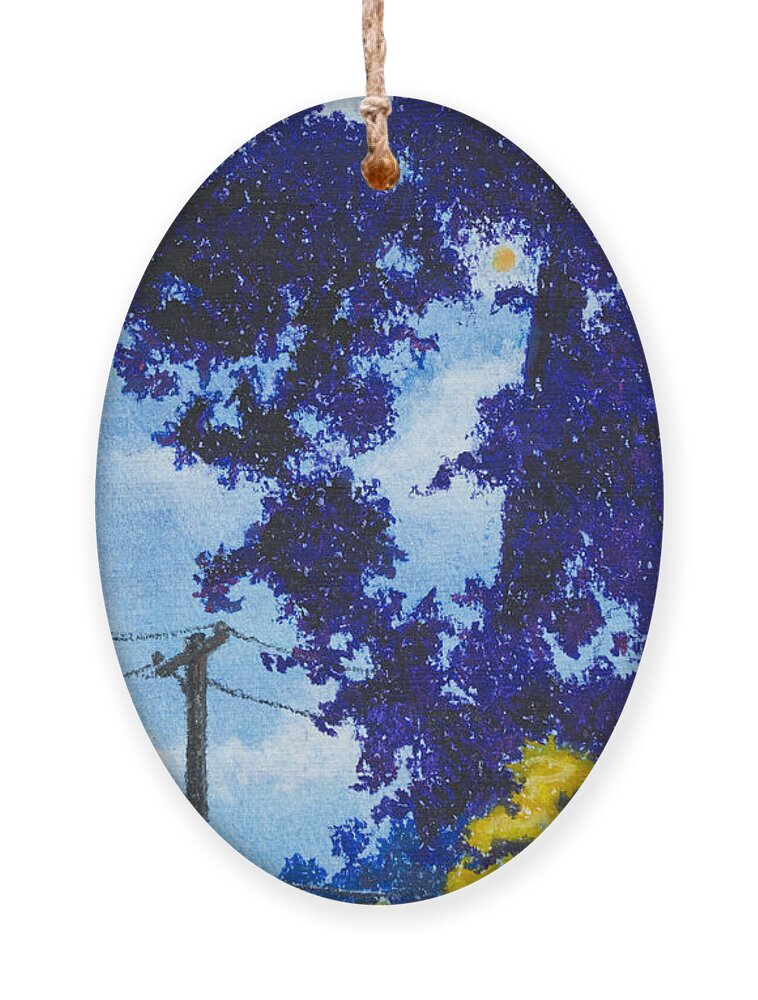 Trees Ornament featuring the mixed media Power Lines at Night by Michele Fritz