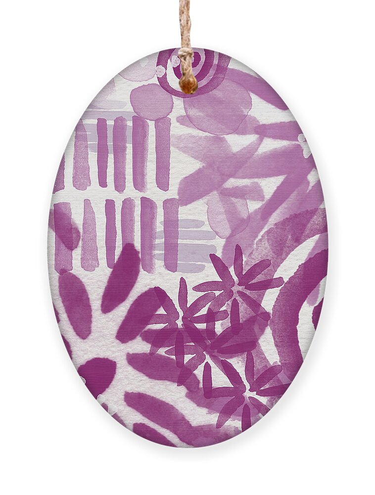 Purple And White Abstract Ornament featuring the painting Purple Garden - Contemporary Abstract Watercolor Painting by Linda Woods