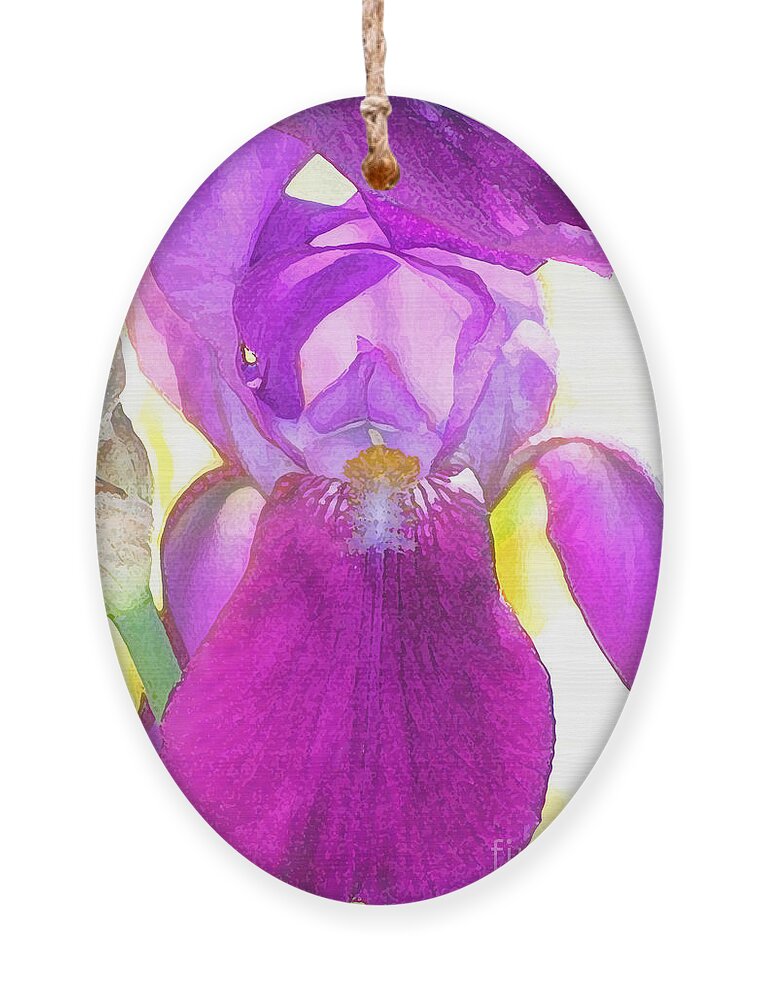Iris Ornament featuring the digital art Purple Iris Watercolor by Karen Adams